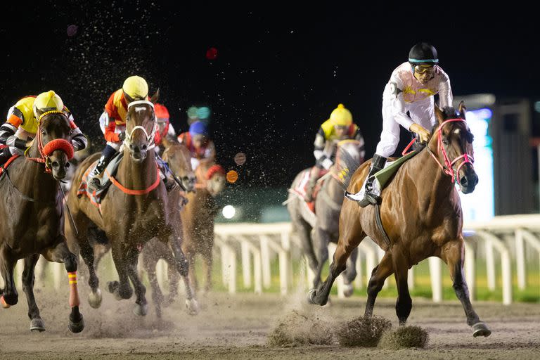 El caballo argentino Roundofapplause, que marcha adelante, se quedó con el triunfo en el GP José Pedro Ramírez (G1), la principal carrera uruguaya.