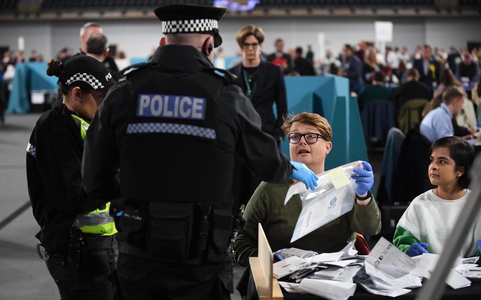 Police thought to be gathering evidence in suspected cases of personification as the count begins at the Emirates Arena, Glasgow