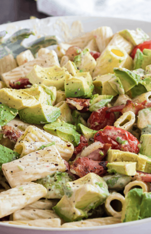 <p>Real House Moms</p><p>Take this bacon and avocado pasta salad to your next potluck and watch it disappear! Everyone loves this easy pasta salad!</p><p><strong>Get the recipe: <a href="https://realhousemoms.com/bacon-avocado-pasta-salad/" rel="nofollow noopener" target="_blank" data-ylk="slk:Bacon Avocado Pasta Salad;elm:context_link;itc:0;sec:content-canvas" class="link ">Bacon Avocado Pasta Salad</a></strong></p>