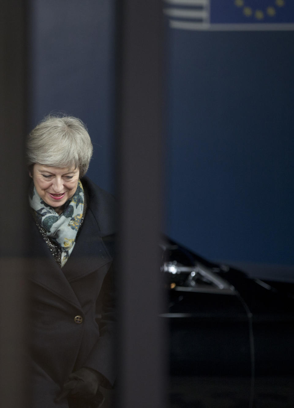 British Prime Minister Theresa May arrives at the Europa building ahead of a meeting with European Council President Donald Tusk in Brussels, Tuesday, Dec. 11 2018. Top European Union officials on Tuesday ruled out any renegotiation of the divorce agreement with Britain, as Prime Minister Theresa May fought to save her Brexit deal by lobbying leaders in Europe's capitals. (AP Photo/Virginia Mayo)