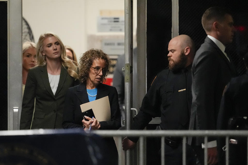 Donald Trump's defense attorney, Susan Necheles, returns to the courtroom at Manhattan criminal court, Tuesday, April 16, 2024, in New York. Donald Trump returned to a New York courtroom Tuesday as a judge works to find a panel of jurors who will decide whether the former president is guilty of criminal charges alleging he falsified business records to cover up a sex scandal during the 2016 campaign. (AP Photo/Mary Altaffer, Pool)