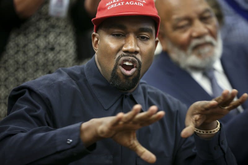 Kanye West's Twitter account was suspended in December for “incitement of violence,” after a series of offensive tweets, including an image of the Star of David combined with a swastika. File Photo by Oliver Contreras/UPI