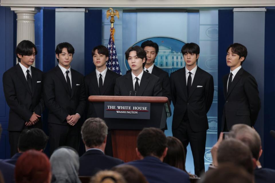 BTS speak at the White House about Asian representation and the recent spate of hate crimes against Asians (Getty Images)