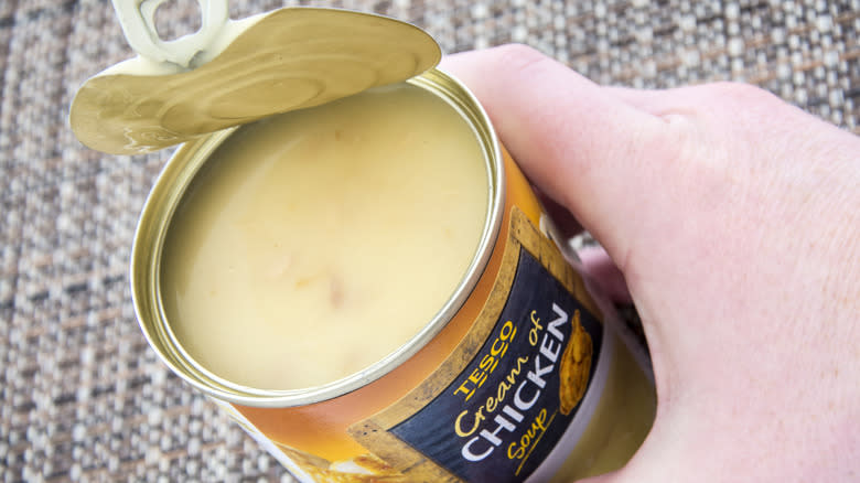 Open canned cream of chicken soup