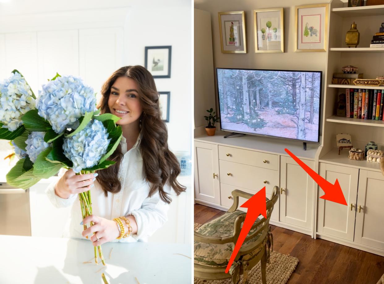 Clare McLaughlin, a TikTok home improvement expert, and her living room.