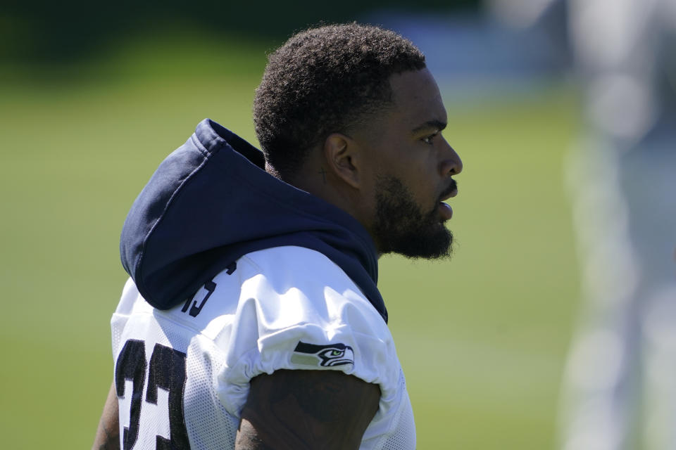 Seattle Seahawks safety Jamal Adams stands on the field during NFL football training camp, Thursday, Sept. 3, 2020, in Renton, Wash. (AP Photo/Ted S. Warren)