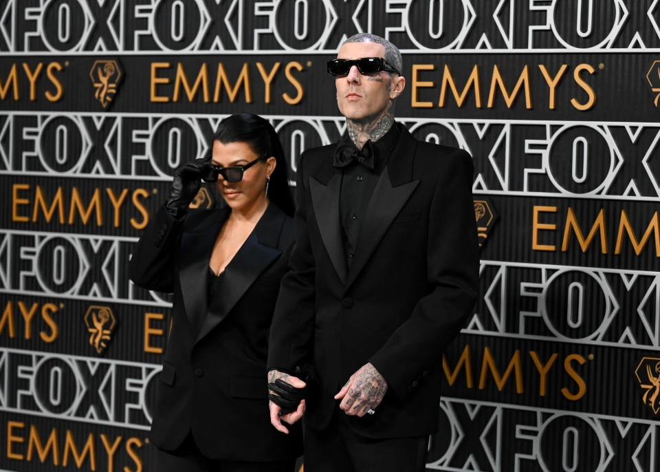 Kourtney Kardashian and Travis Barker at the 75th Primetime Emmy Awards held at the Peacock Theater on January 15, 2024 in Los Angeles, California. (Photo by Gilbert Flores/Variety via Getty Images)