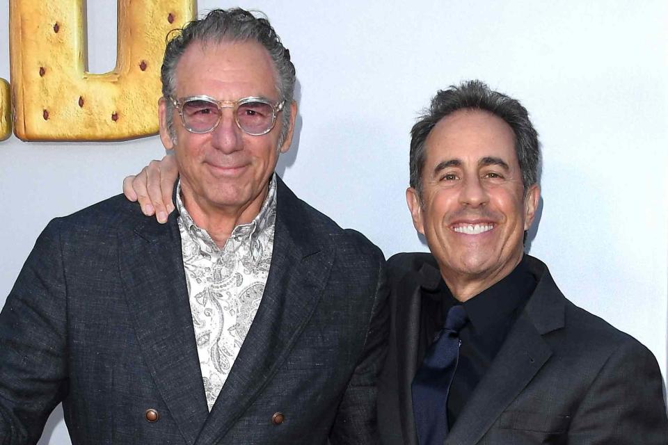 <p>Steve Granitz/FilmMagic</p> Michael Richards and Jerry Seinfeld at the premiere of <em>Unfrosted</em> in Los Angeles on April 30, 2024