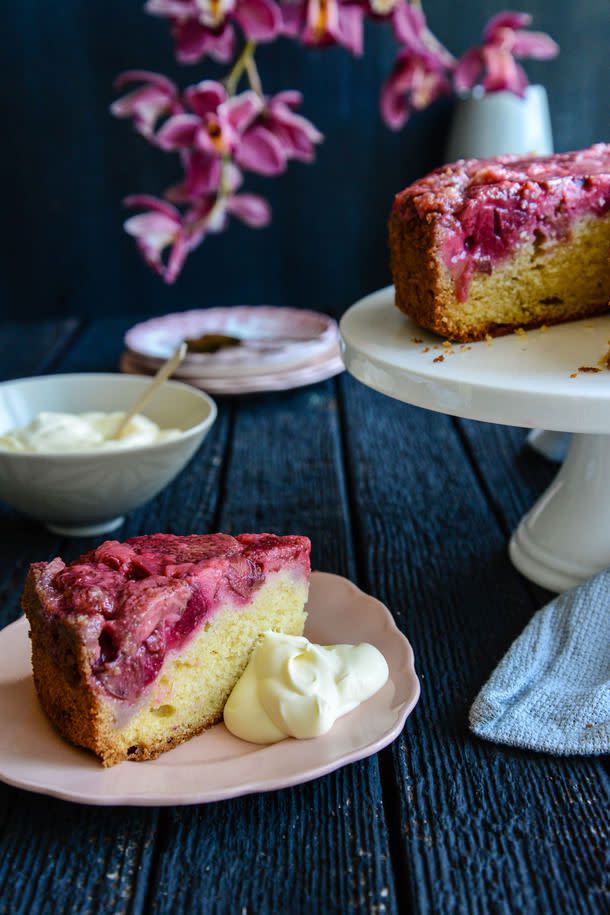 Strawberry and Rhubarb Upside-Down Cake