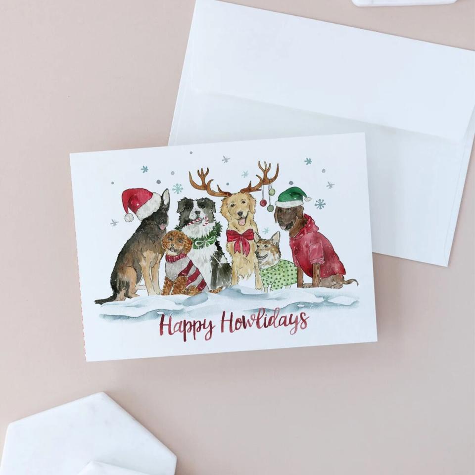 watercolor dog christmas card etsy