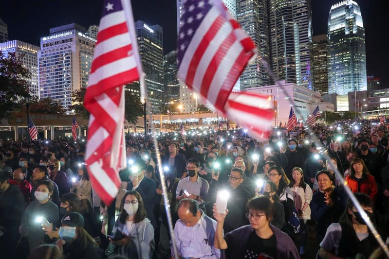 Protestors attend a gathering at the Edinburgh place in Hong Kong