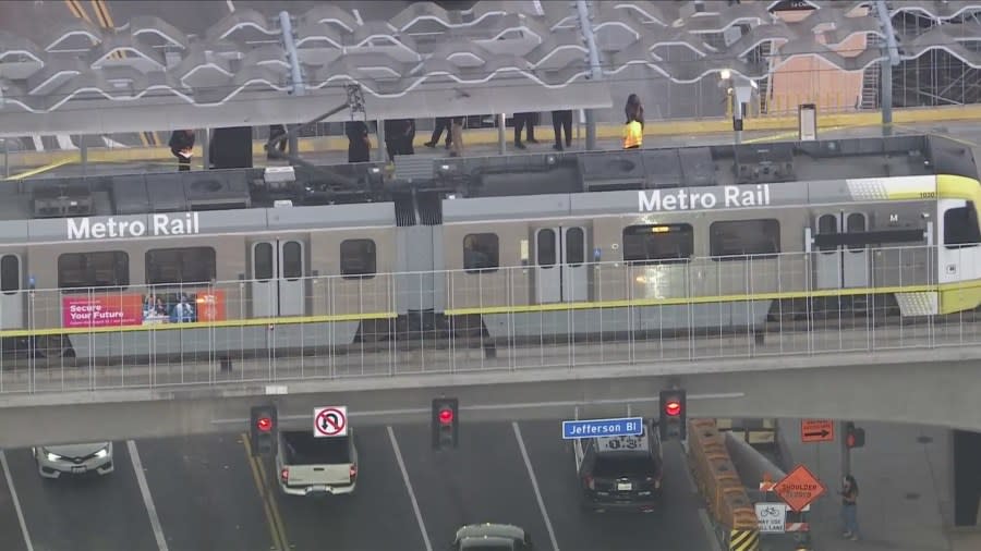 A man was killed in a shooting at a Metro train station in Baldwin Hills on June 21, 2024. (KTLA)