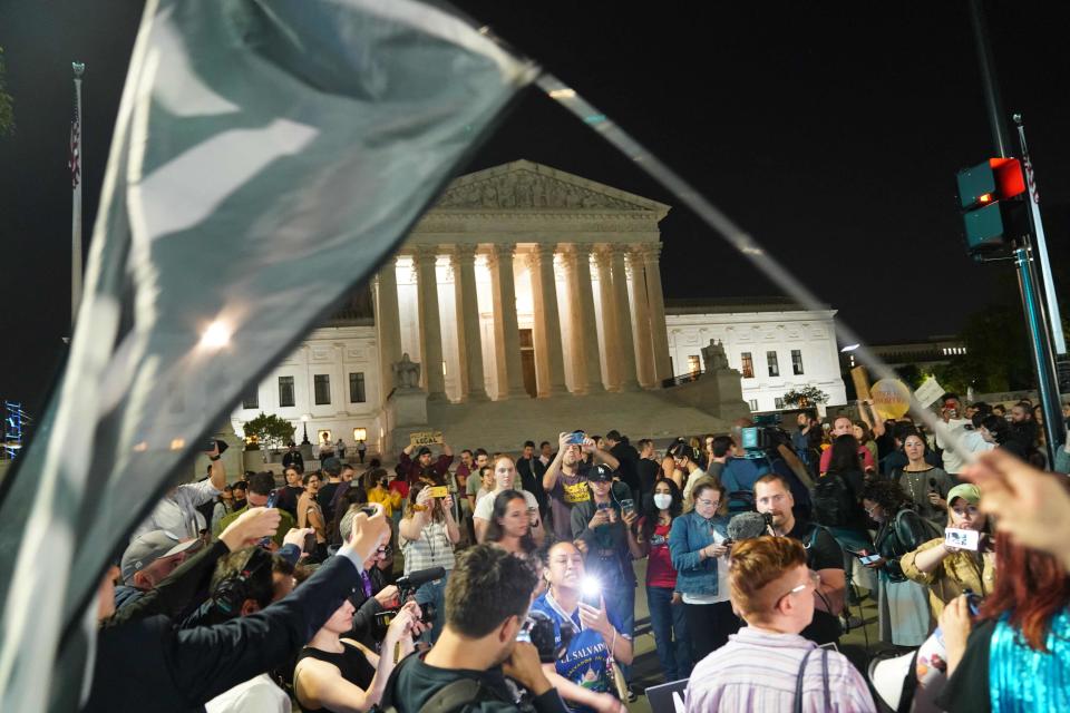 Abortion rights supporters and anti-abortion activists rally outside the Supreme Court on May 2.