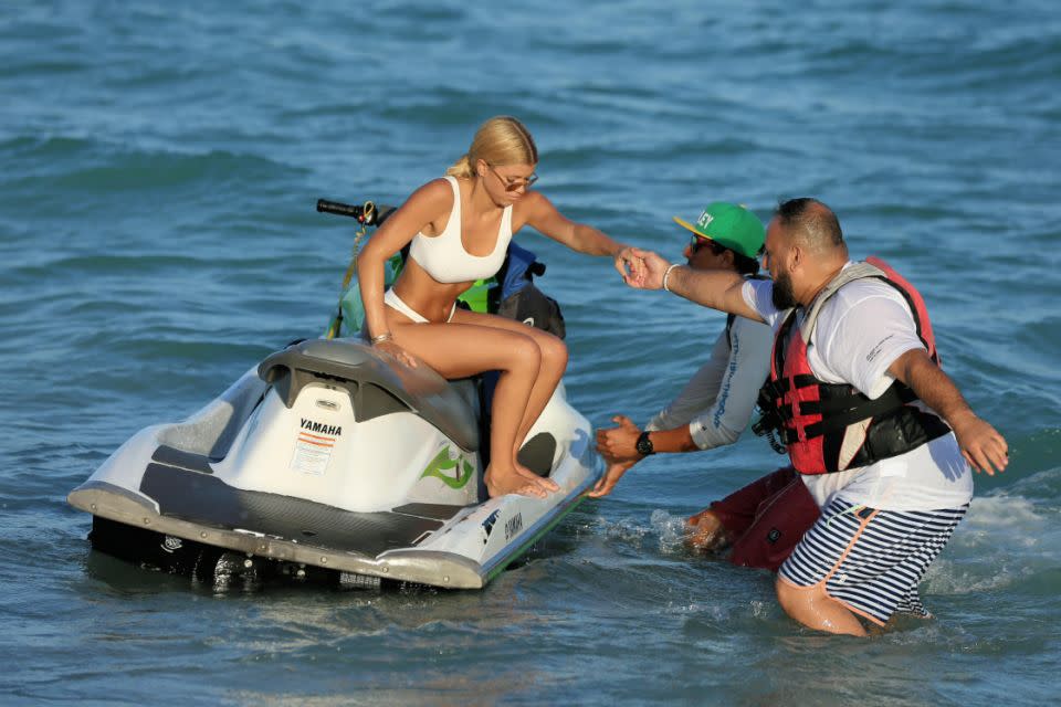 She's got the need for speed: Bikini-clad Sofia shows off her jet-ski skills in Miami, Florida. Source: Splash