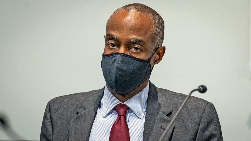 Broward County School Board Superintendent Robert Runcie looks on during a School Board meeting on Tuesday, April 27, 2021, at the Kathleen C. Wright Administration Center. Runcie is charged with perjury after he was indicted by a statewide grand jury impaneled after the Parkland school shootings. He announced at the meeting that he would resign.