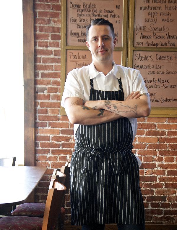 This undated image released by Le Pigeon shows Gabriel Rucker, chef and co-owner of Le Pigeon restaurant in Portland, Ore., where the rustic French-inspired food simply astounds. (AP Photo/Le Pigeon, David Reamer)