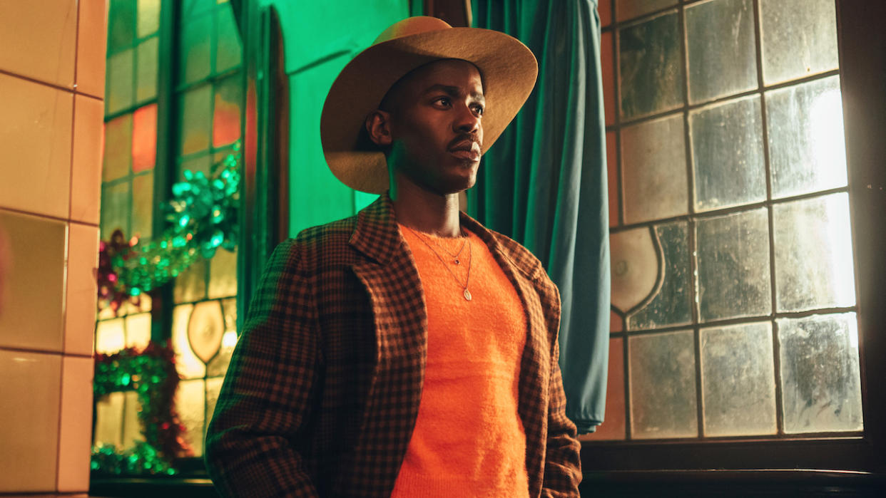  Ncuti Gatwa wearing cowboy hat as the Fifteenth Doctor in Doctor Who. 