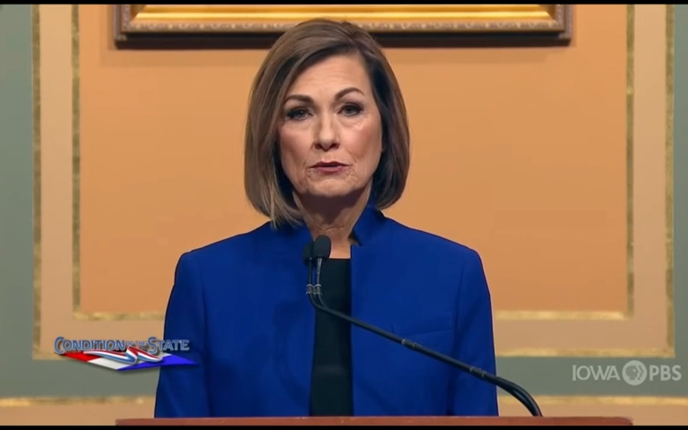 Gov. Kim Reynold calls upon the legislature to expand the MOMS program to promote paternal involvement and address the needs of fathers during the Condition of the State speech at the Iowa Capital Building in Des Moines on Tuesday, Jan. 10, 2023.