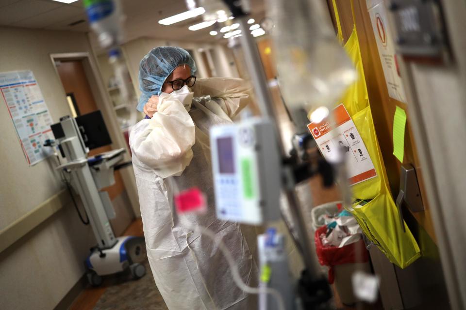 Nurses in the intensive care unit of a Leonardtown, Maryland, hospital in April 2020.