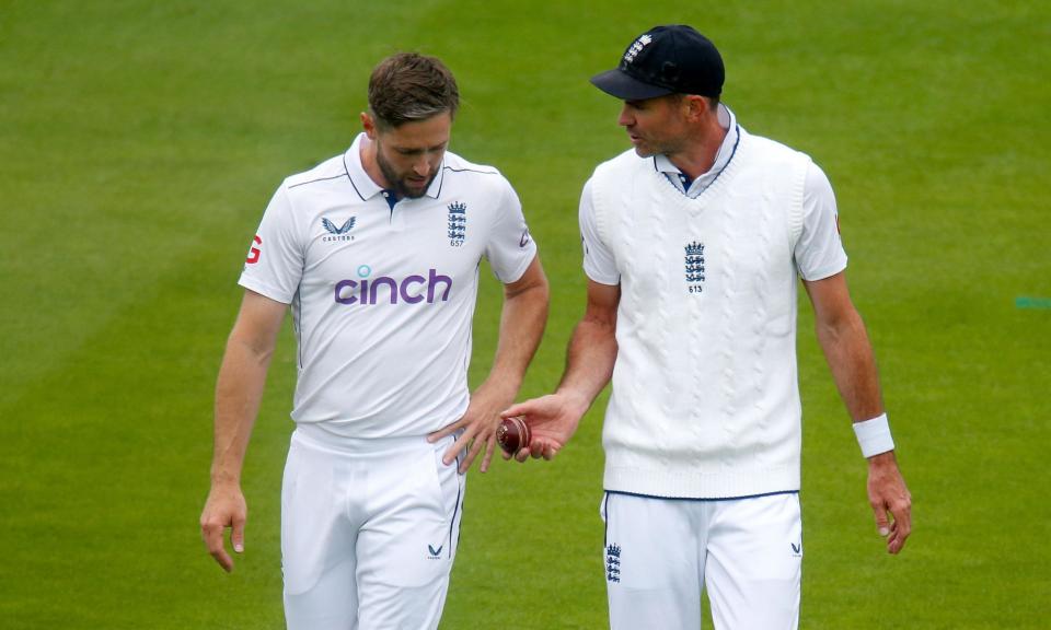 <span>Chris Woakes (left) gets some advice from Jimmy Anderson at Lord’s during the first Test against West Indies. </span><span>Photograph: Matt Impey/Shutterstock</span>