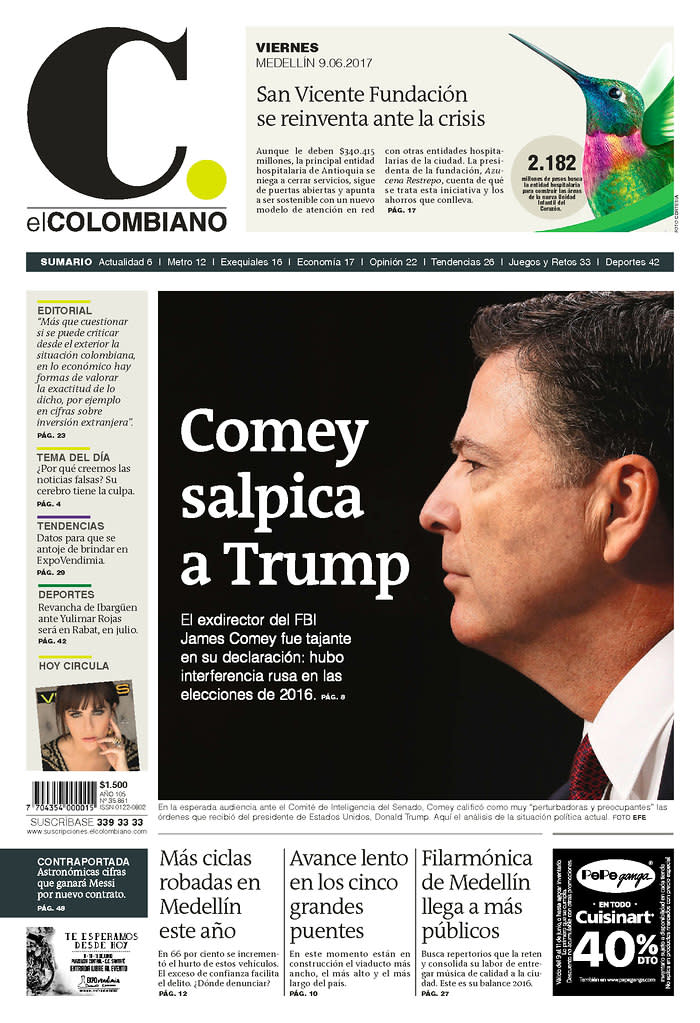 <p>“El Colombiano,” published in Medellin, Colombia. (Newseum) </p>