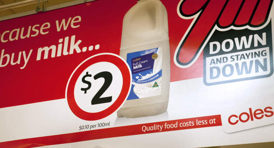 Coles says they have no plans to axe their cheap milk line. Source: Getty