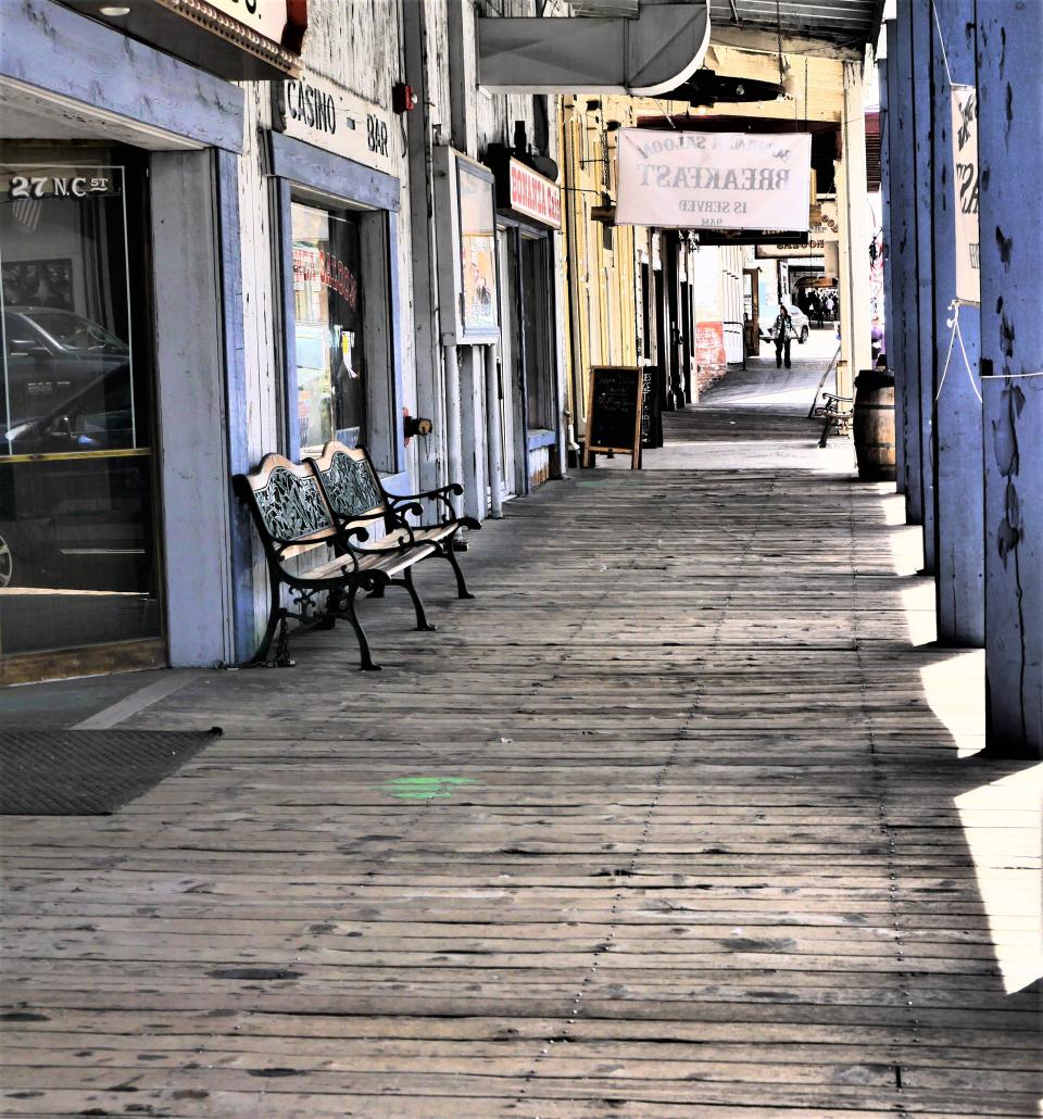 Wooden sidewalks still in use in Virginia City