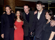 The stars of the new film "Desperado" pose together at the film's premiere August 21 in Los Angeles. Shown (L-R) are actors Antonio Banderas, Salma Hayek, Quentin Tarantino, director Robert Rodriguez and co-producer Elizabeth Avellan. "Desperado" deals with the underworld of druglords