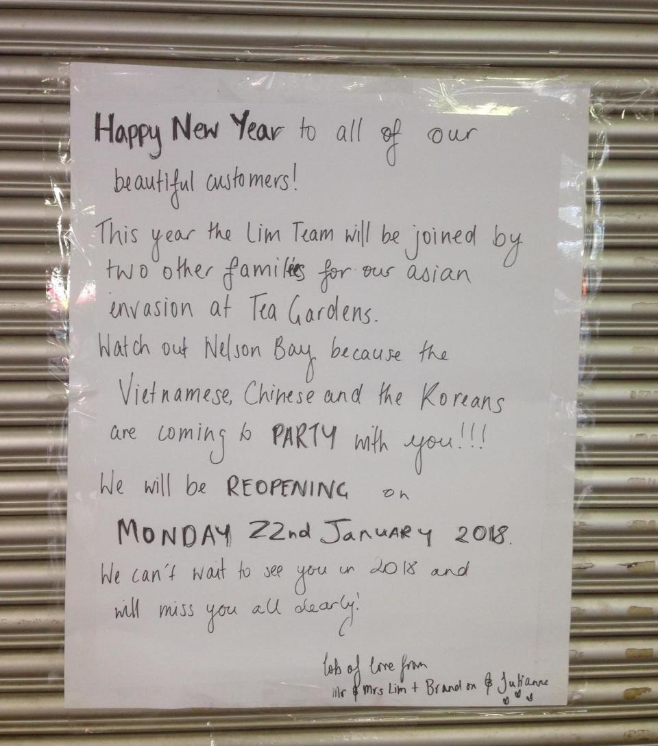 The Lim's usually only close the bakery over Christmas and when they do, they leave notes to be enjoyed by the community. Source: Humans of Eastwood Daily.