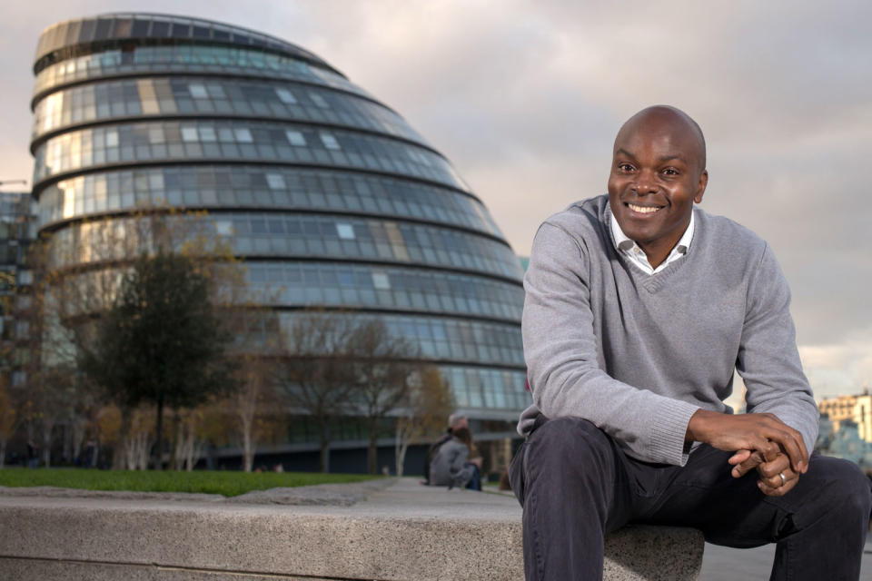 Aiming sky high: Shaun Bailey outside his City Hall office: Matt Writtle