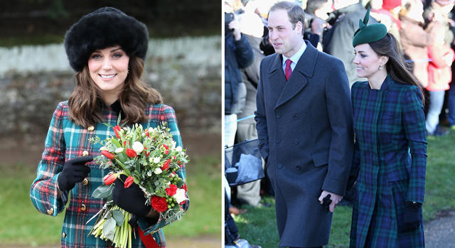 Duchess of Cambridge tartan outfit at Queen's Christmas lunch