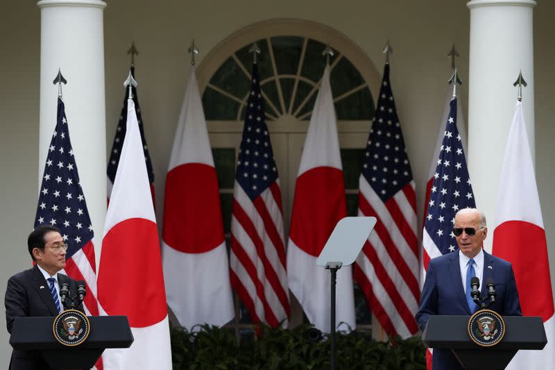 U.S. President Joe Biden hosts Japanese PM Fumio Kishida for official state visit at the White House, in Washington