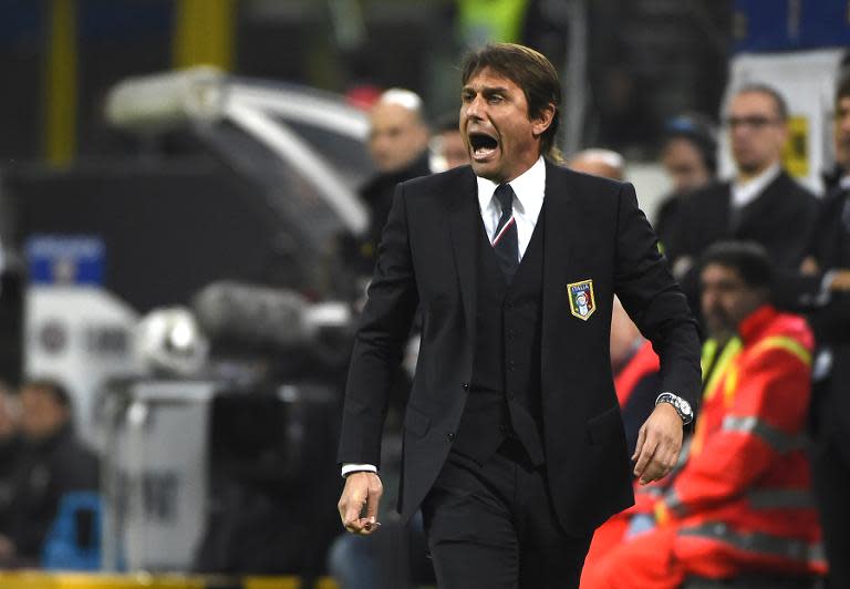 Italy's coach Antonio Conte reacts during their 2016 Euro qualifying match against Croatia, at the San Siro stadium in Milan, on November 16, 2014