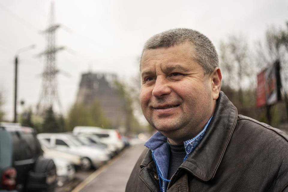 In this photo taken on Monday, April 15, 2019, Ihor Lyakh, 45, who works as an engineer at Ukraine's biggest steel plant, speaks to The Associated Press in Kryvyi Rih, eastern Ukraine, about the country’s low standard of living. “It’s just getting worse by year,” said Lyakh. Many in the city support Volodymyr Zelenskiy, an actor and comedian from the city, in the runoff election on Sunday, April 21, against President Petro Poroshenko. (AP Photo/Evgeniy Maloletka)