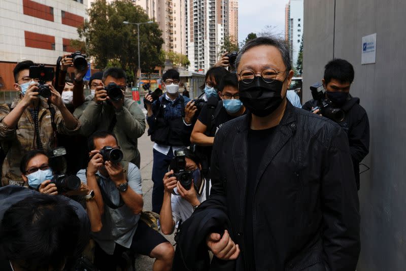 Pro-democracy activist Benny Tai reports to the police station over national security law charges, in Hong Kong