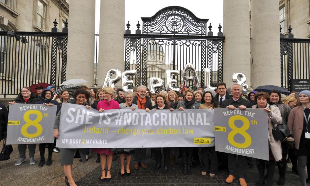 Campaigners against the eighth amendment rally outside government buildings in Dublin last year.