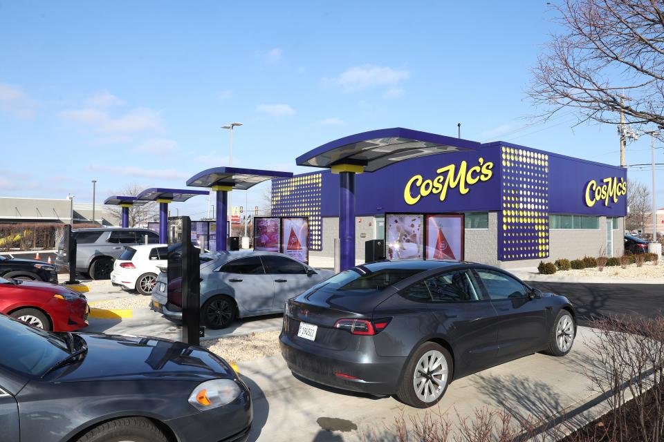 Customers place their orders at CosMc's, a concept restaurant recently launched by McDonald’s on December 11, 2023 in Bolingbrook, Illinois.