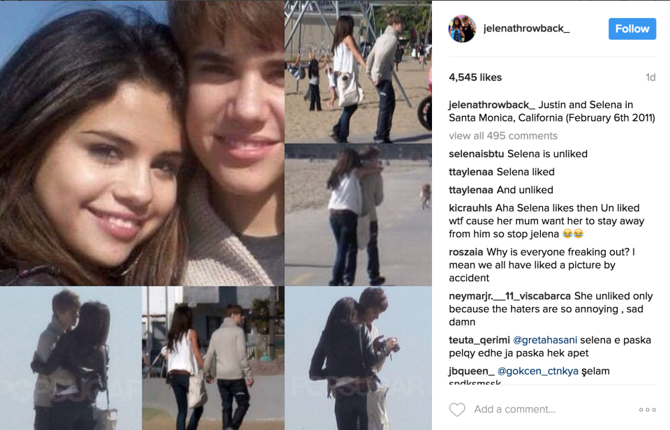 February: Selena Likes and Unlikes a Jelena Instagram