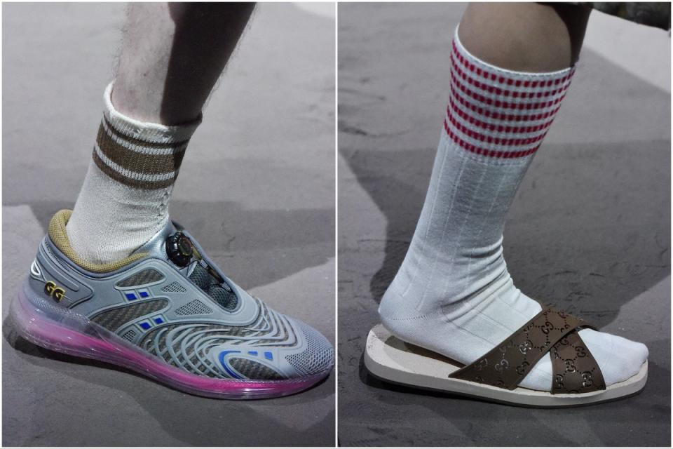 Sock horror: Looks from a Gucci runway that saw socks in the spotlight (Getty)