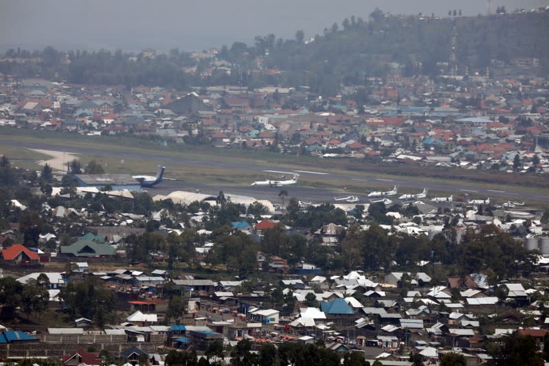 FILE PHOTO: A general view shows planes at the Goma International Airport, in Goma