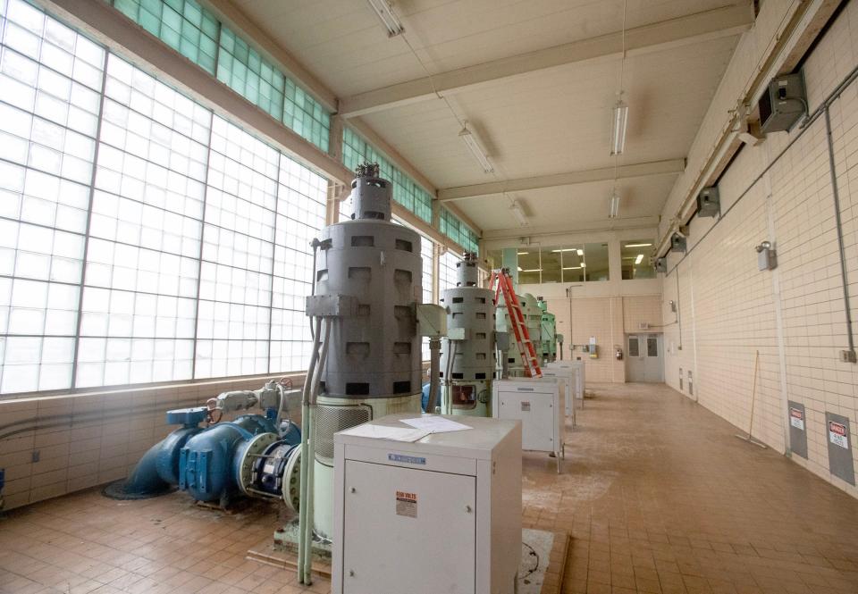 A room of high service pumps that send treated water toward Canton at the Sugar Creek Water Treatment Plant.