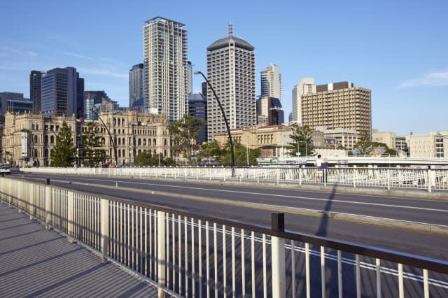 Skyline of Business District with Victoria Bridge, Brisbane, Queensland, Australia