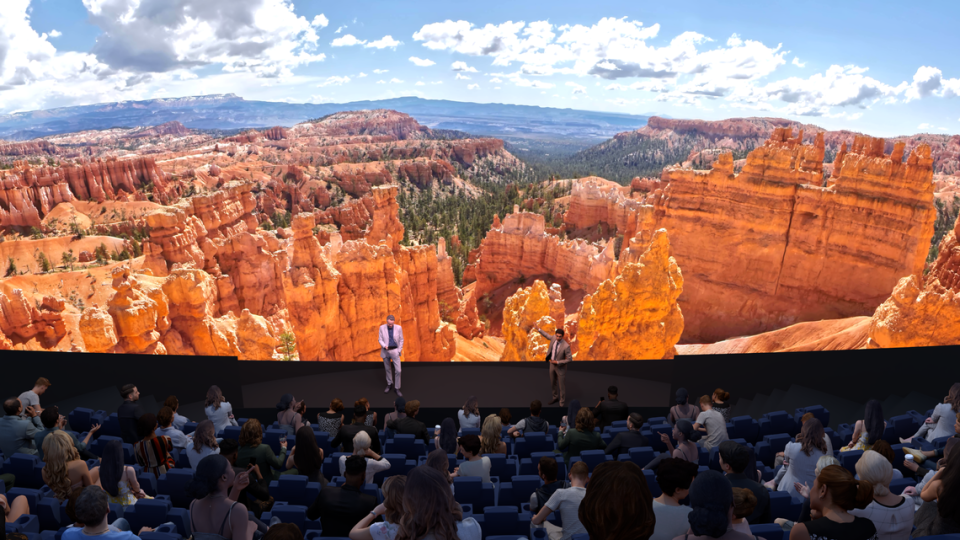 Representación del nuevo Jane & John Justin Foundation Omni Theater, que sustituye un proyector IMAX por paneles LED digitales 8K en la cúpula del cine.