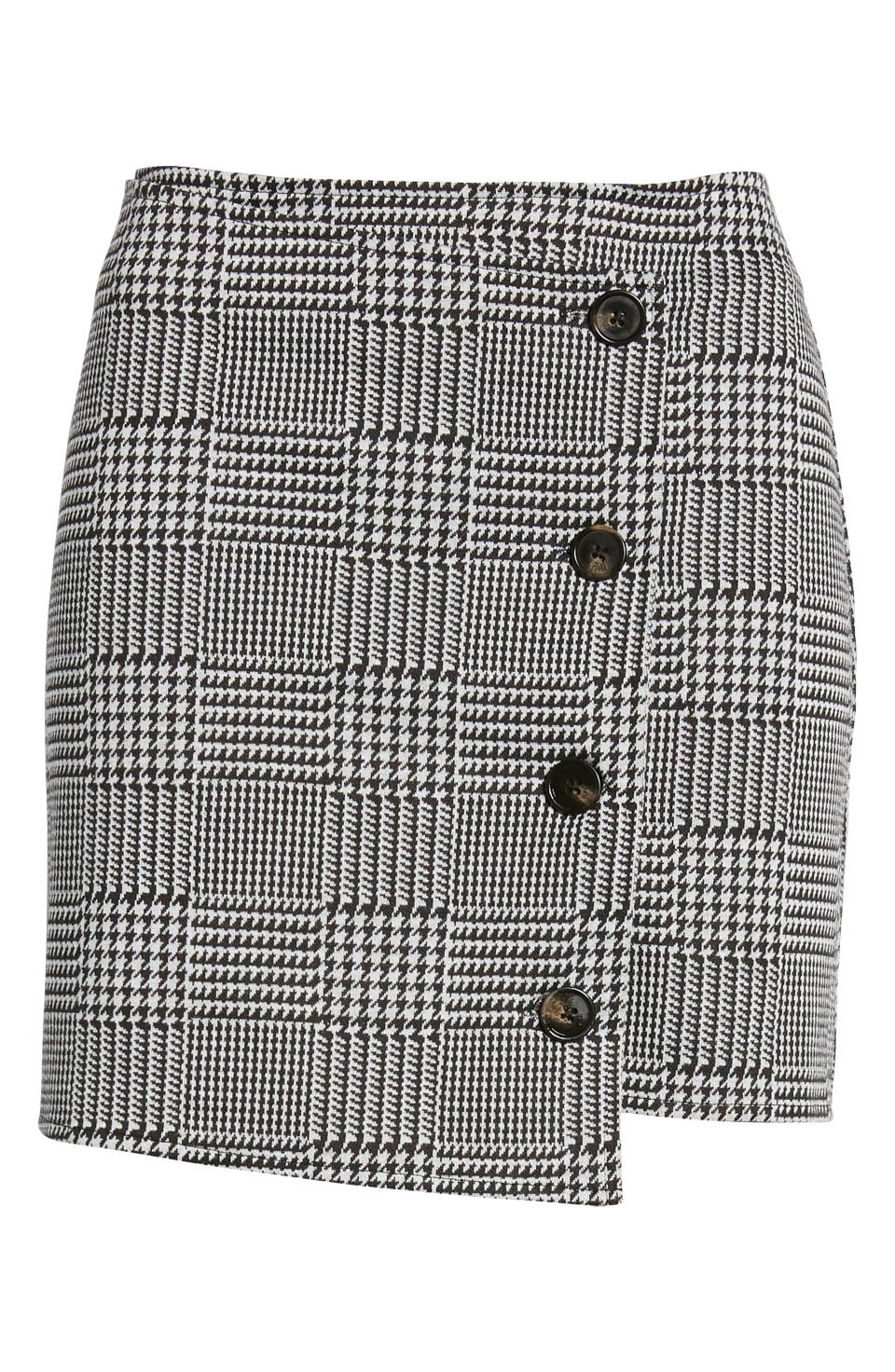 Houndstooth Check Button Wrap Skirt