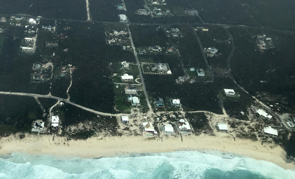 In this handout aerial photo provided by the HeadKnowles Foundation, damage is seen from Hurricane Dorian on Abaco Island on Sept. 3, 2019 in the Bahamas.