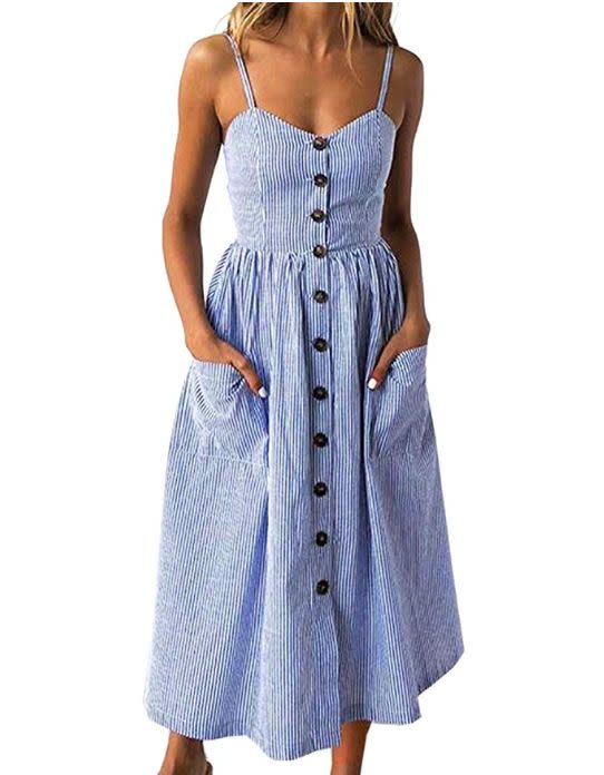 This spaghetti strap dress comes in sizes S to XXL and thirty-four prints and patterns.<strong> <a href="https://amzn.to/2lzovbS" target="_blank" rel="noopener noreferrer">Normally $22, get it on sale for $19 on Prime Day</a>.</strong>