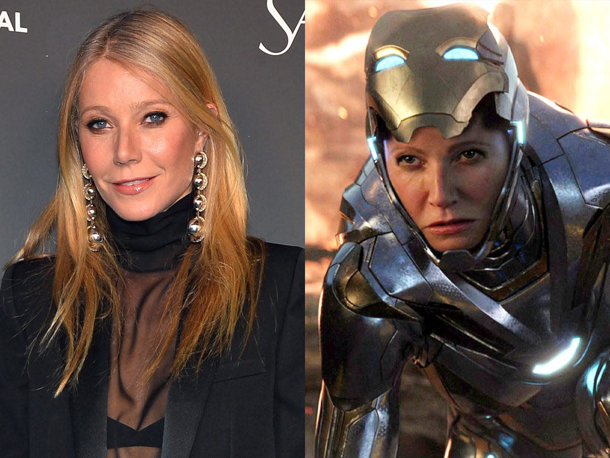Gwyneth Paltrow at the Saint Laurent x Vanity Fair x NBCUniversal dinner in Los Angeles, and as Pepper Potts in "Avengers: Endgame."