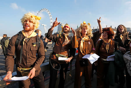 Environmental campaigners from the direct action group Rebellion demonstrate on Westminster Bridge in central London, Britain, November 17, 2018. REUTERS/Peter Nicholls