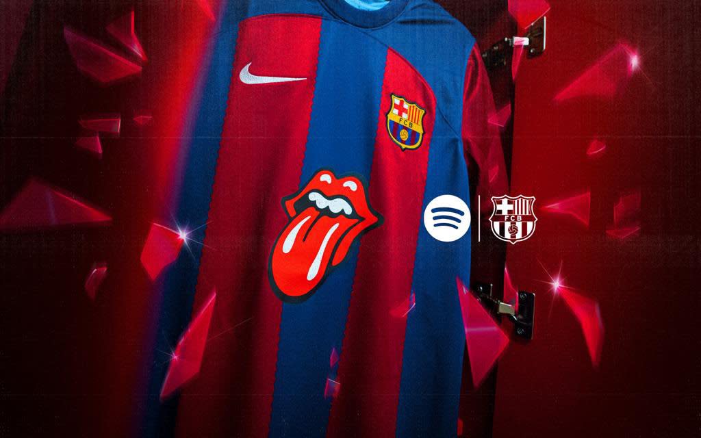  FC Barcelona shirt with the Rolling Stones logo. 
