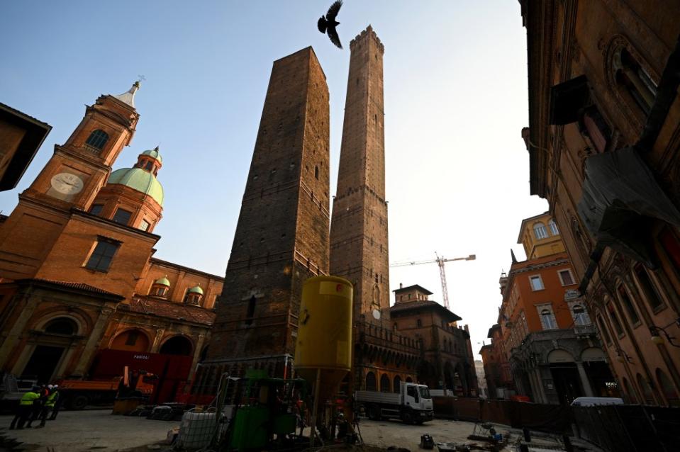 Work is being done to keep Torre Garisenda safely in the air. AFP via Getty Images